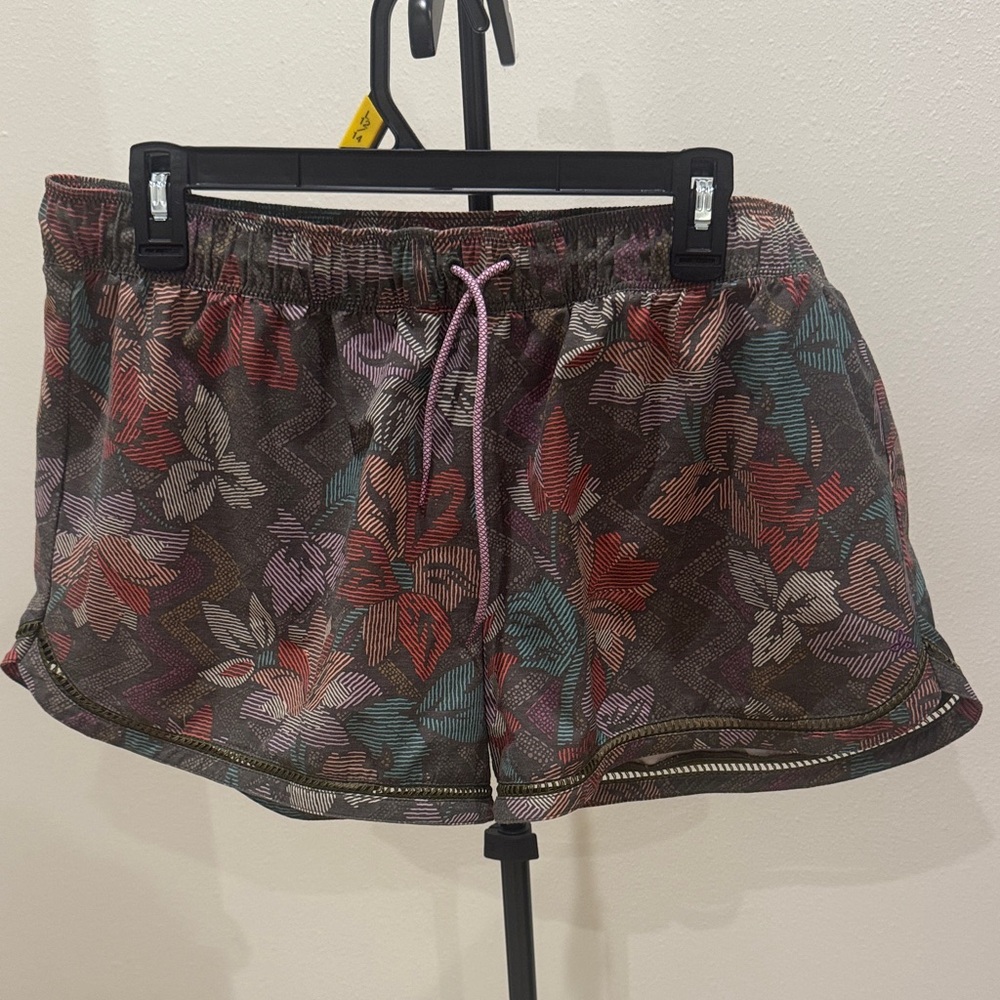 Prana Multicolor Floral Athletic Shorts with Pink Drawstring